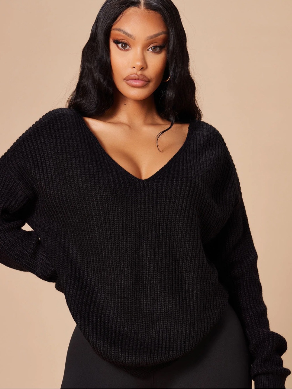Forever 21 Black V-Neck Ribbed Knit Sweater